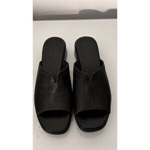 Munro American Black Leather‎ Slide Sandals Sz 8 D Wide Munro-Tech